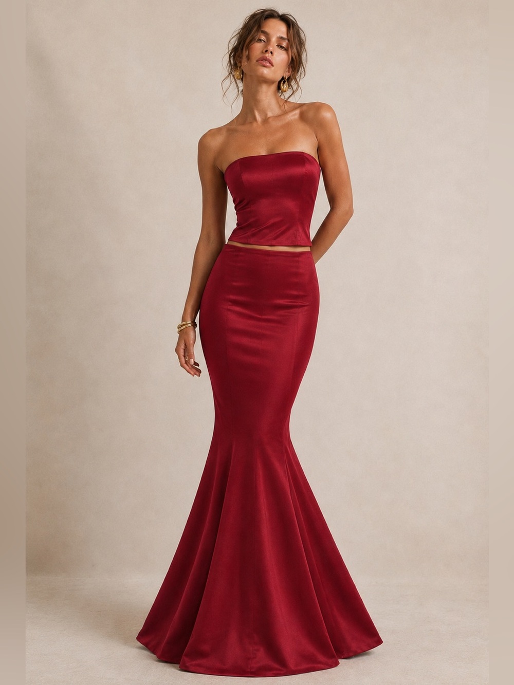 Nicole Miller Vintage 90s Satin Evening Set | Y2K Bustier, Mermaid Skirt